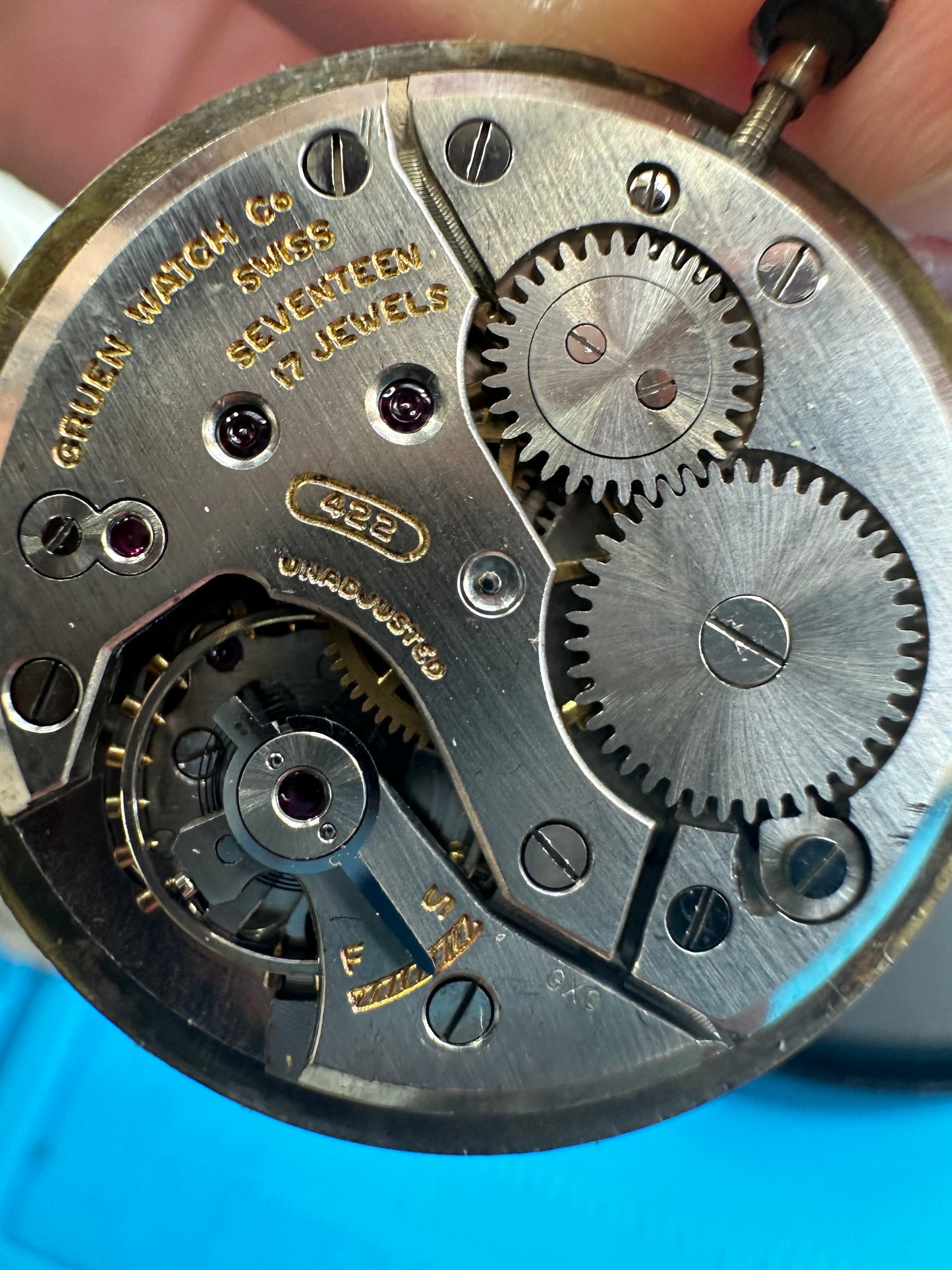 Gruen 14k White Gold Mystery Diamond Dial Vintage
