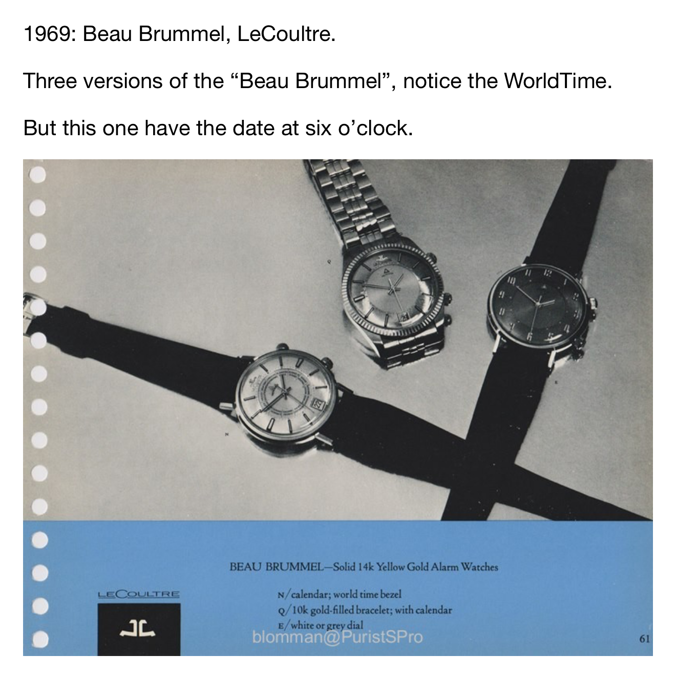 LeCoultre "Beau Brummel" Memovox Alarm Vintage