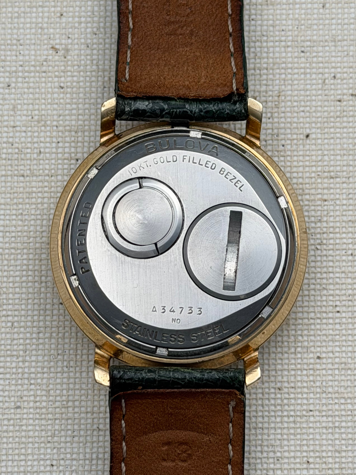 Accutron Spaceview Gold Filled Green Strap Vintage