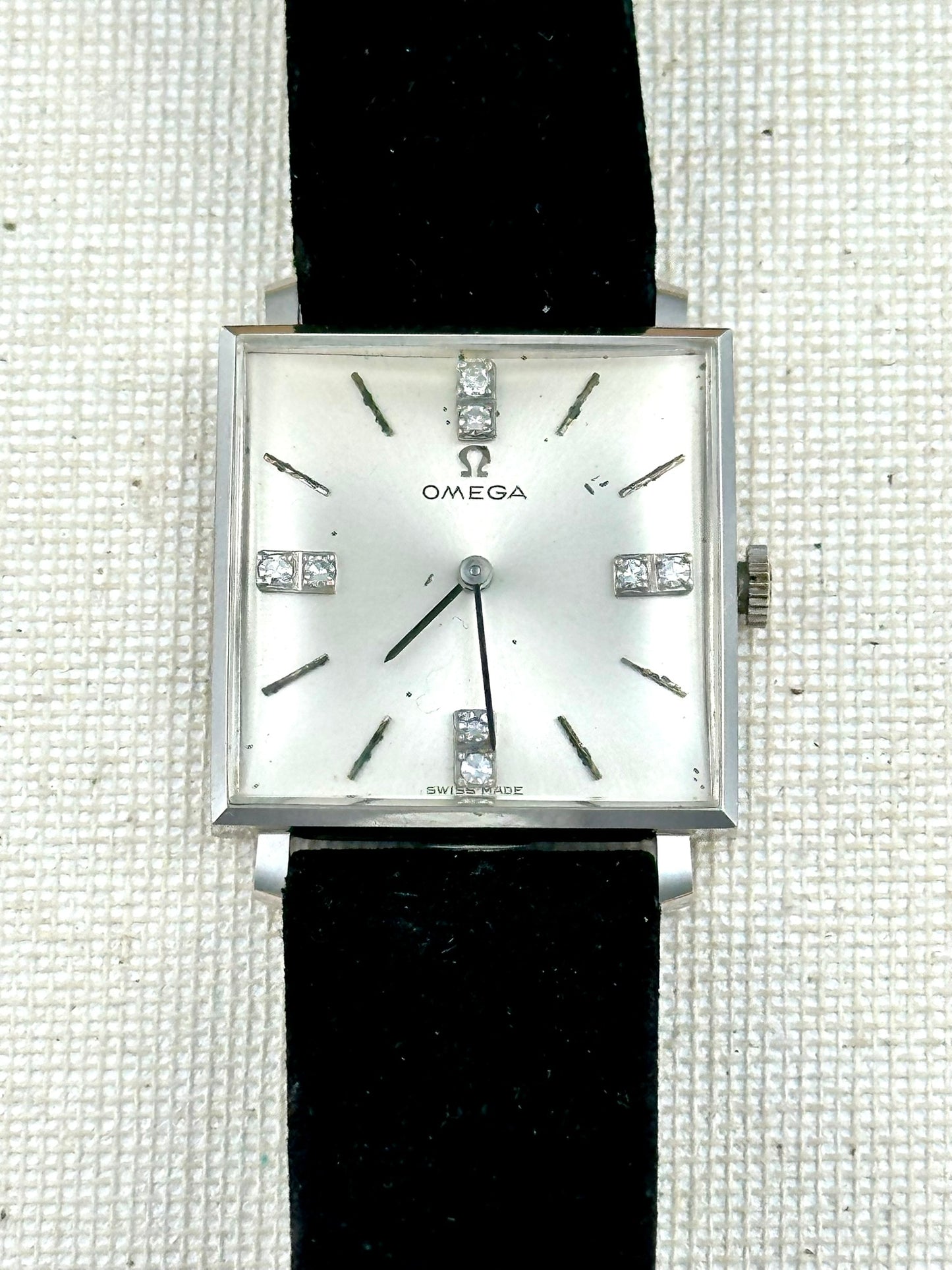 Omega 14k White Gold Tank Diamond Dial Vintage