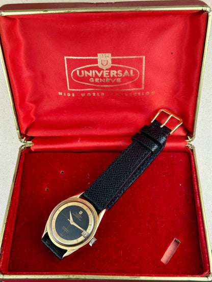 Universal Geneve Polerouter Date Black Crosshair Dial with Box Vintage