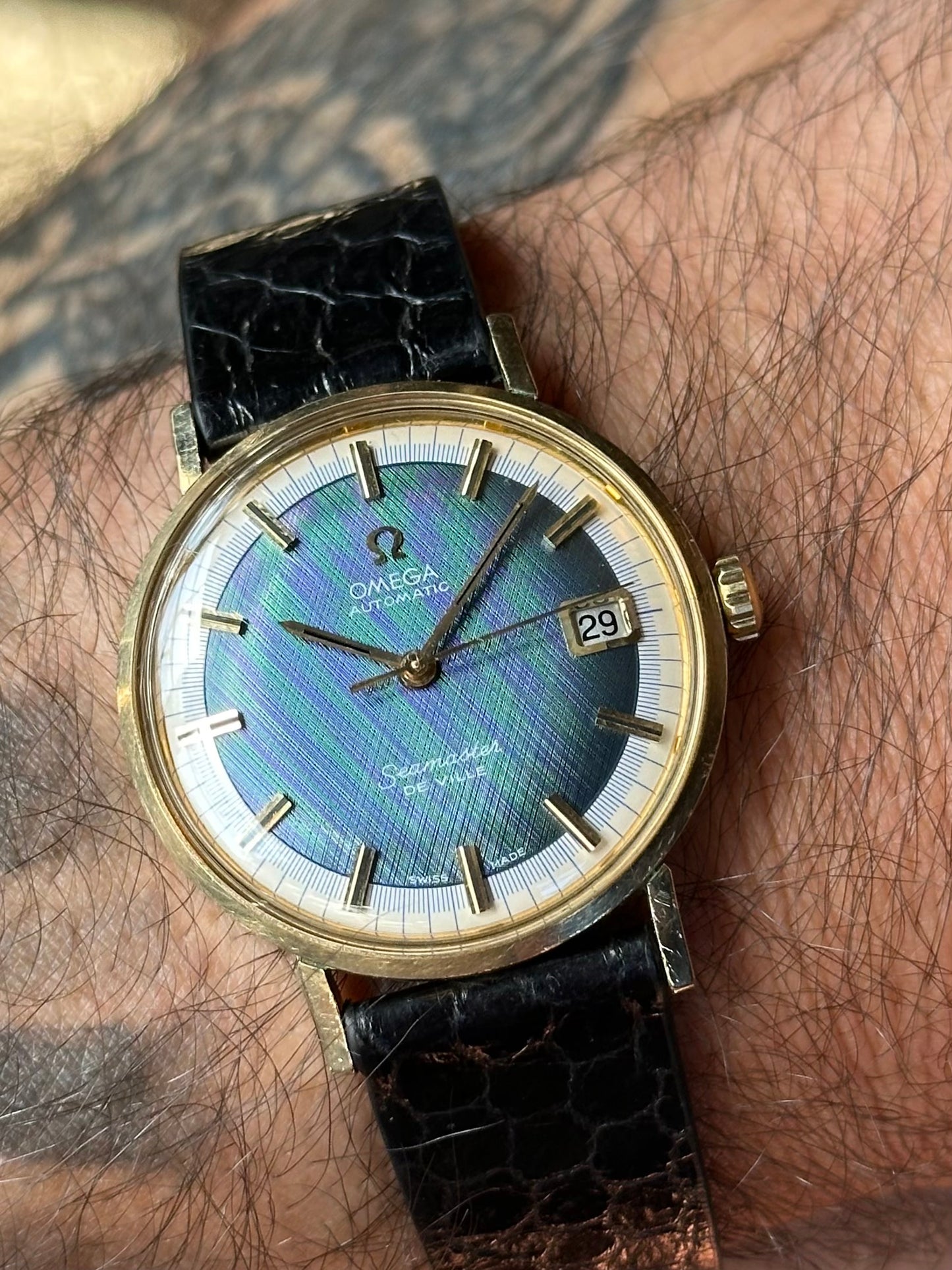 Omega Seamaster De Ville Electric Blue Singer Linen Dial Vintage