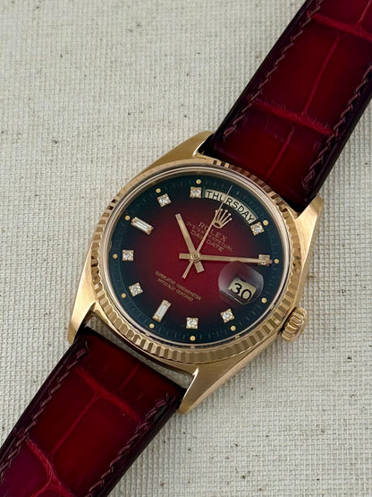 Rolex 18k Pink Gold - Day Date - Oxblood Vignette Diamond Dial Vintage