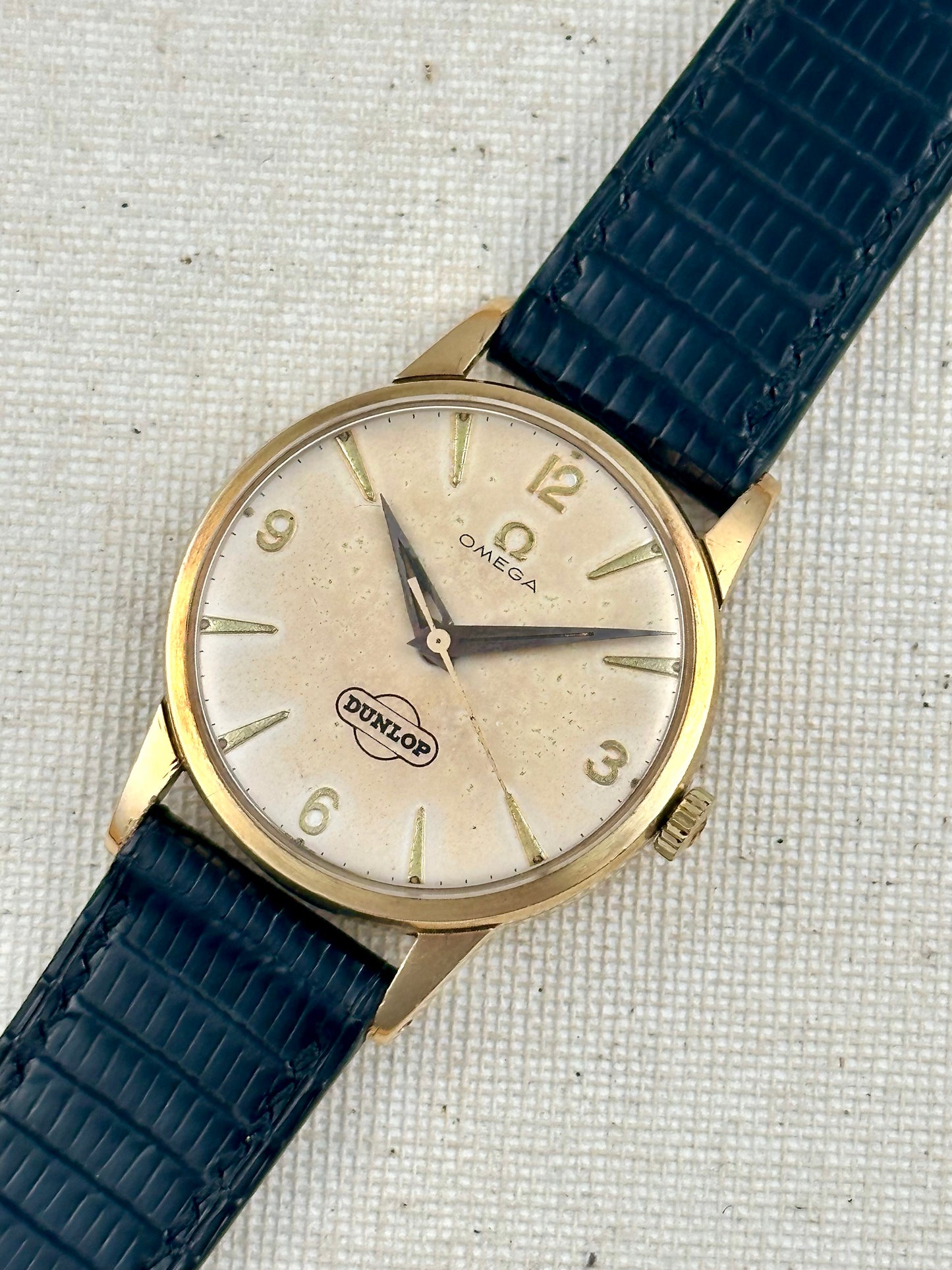 Omega "Dunlop" 9k Solid Gold Presentation Watch VIntage