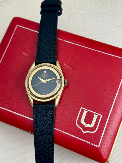 Universal Geneve Polerouter Date Black Crosshair Dial with Box Vintage