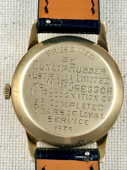 Omega "Dunlop" 9k Solid Gold Presentation Watch VIntage