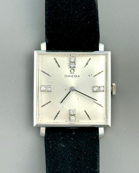 Omega 14k White Gold Tank Diamond Dial Vintage