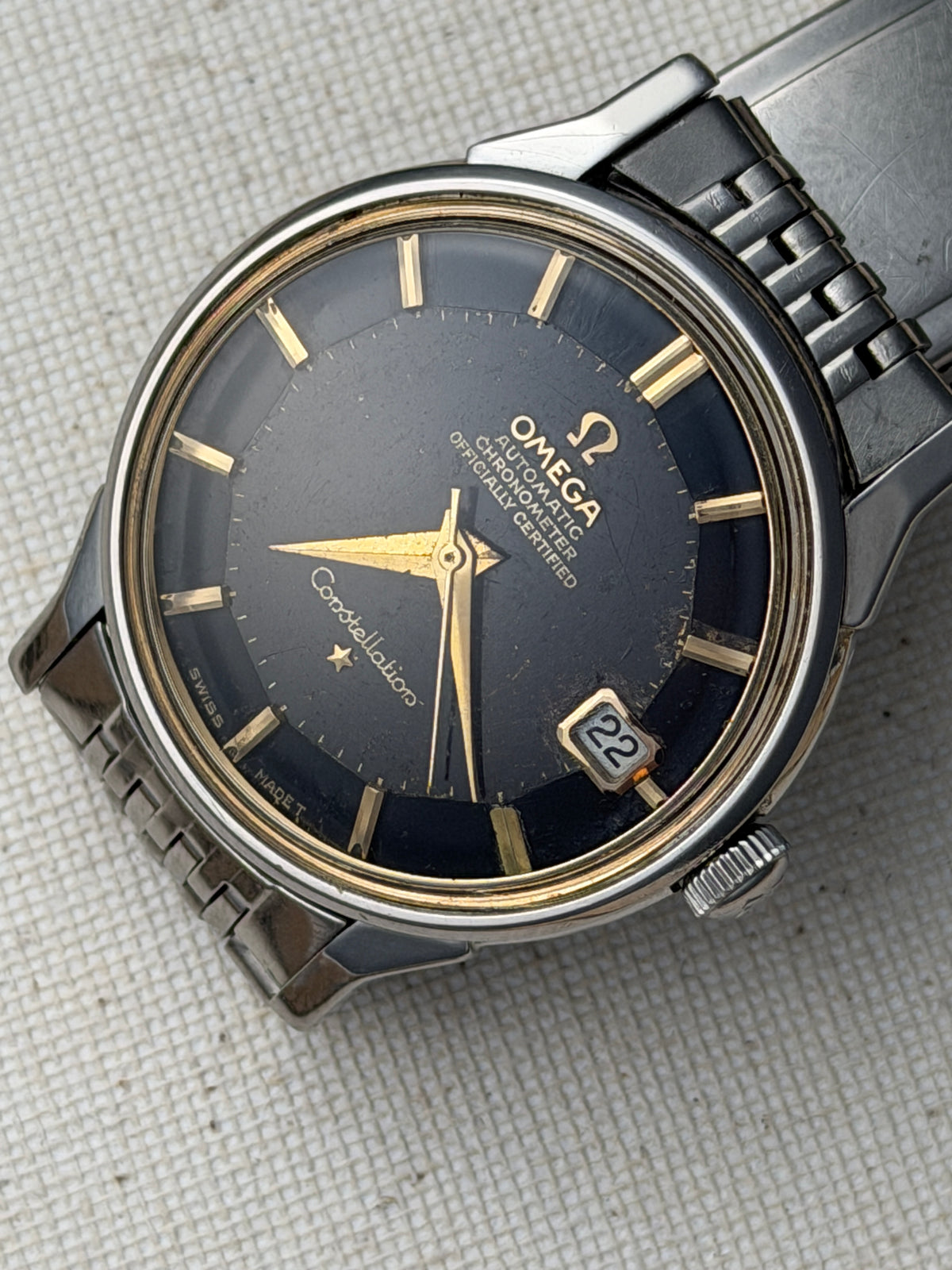 Omega Constellation Black Pie Pan - Dog Leg Lugs Vintage