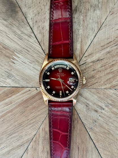 Rolex 18k Pink Gold - Day Date - Oxblood Vignette Diamond Dial Vintage