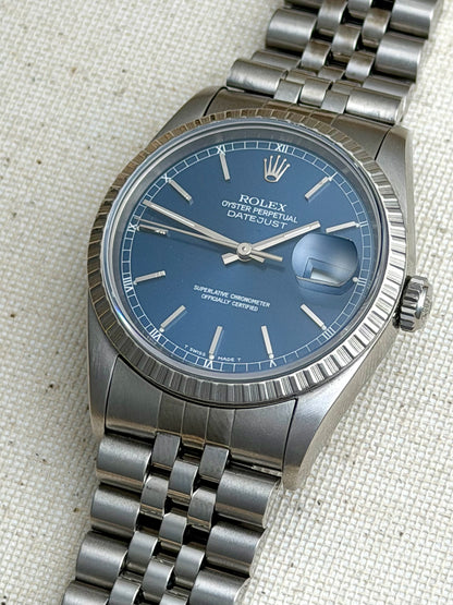 Rolex Datejust Blue ref 16220 Engine Turned Bezel Vintage
