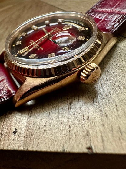 Rolex 18k Pink Gold - Day Date - Oxblood Vignette Diamond Dial Vintage