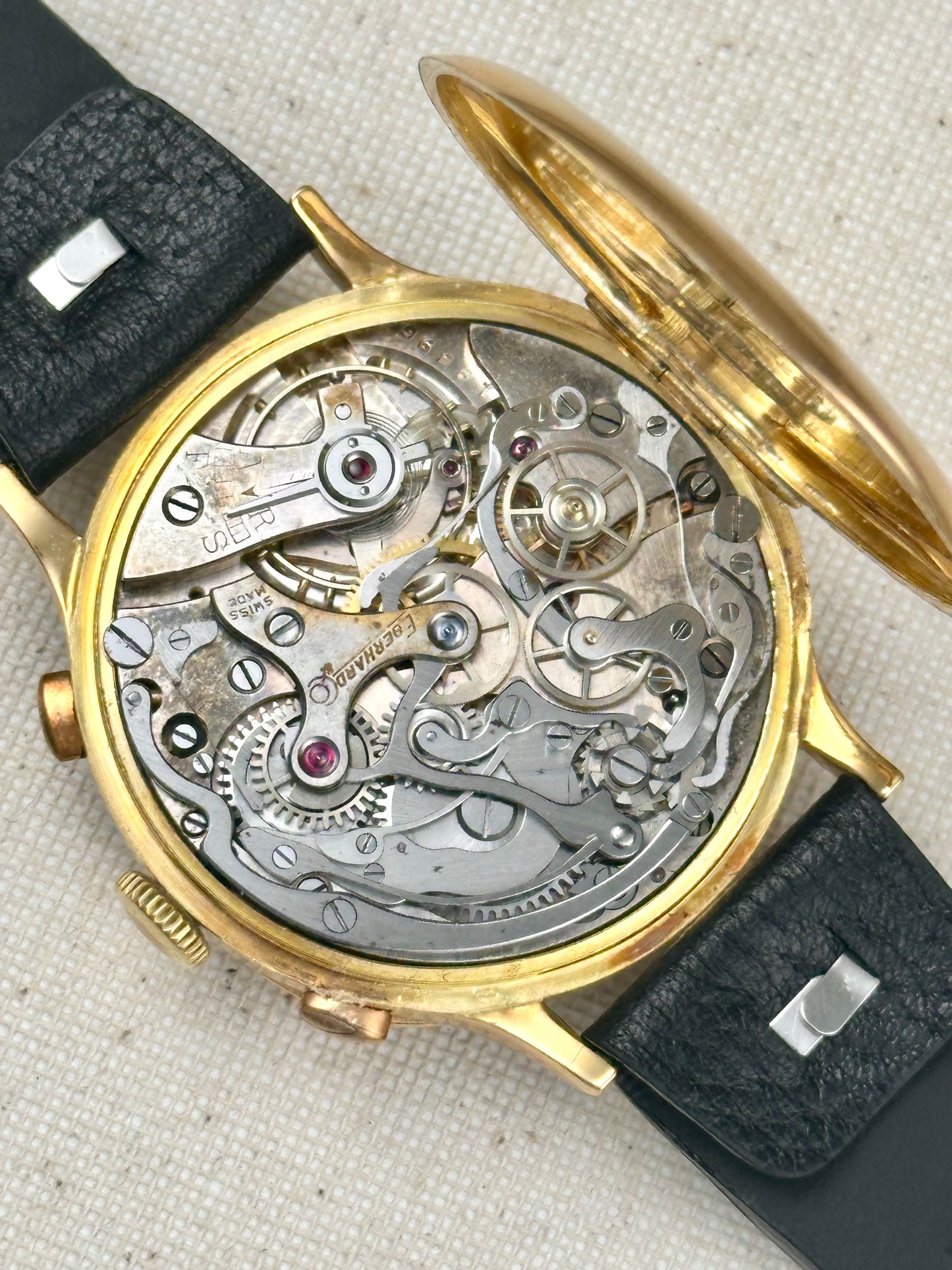 Eberhard 18k Yellow Gold Tri-Compax 1943 with Box Vintage