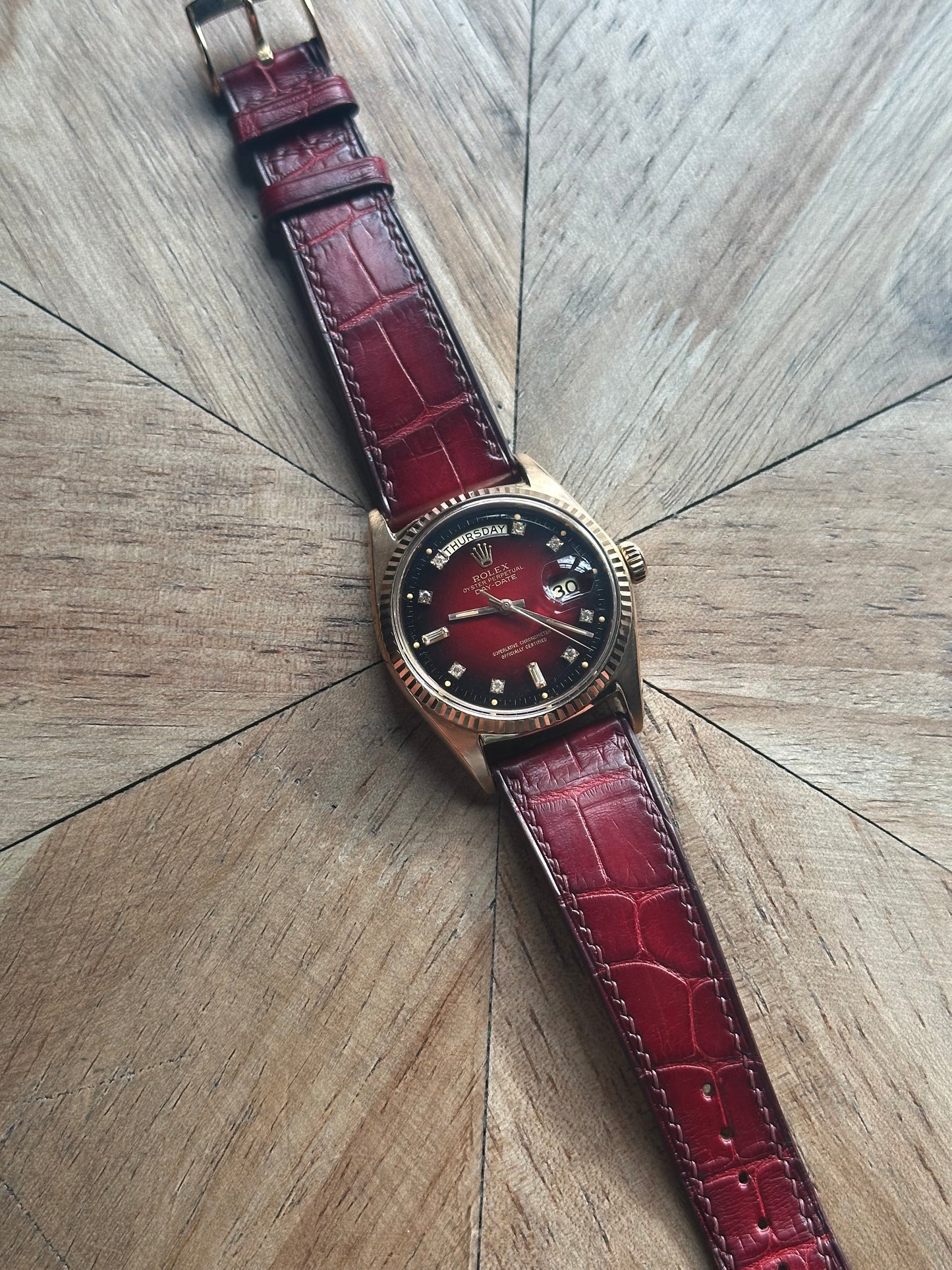 Rolex 18k Pink Gold - Day Date - Oxblood Vignette Diamond Dial Vintage