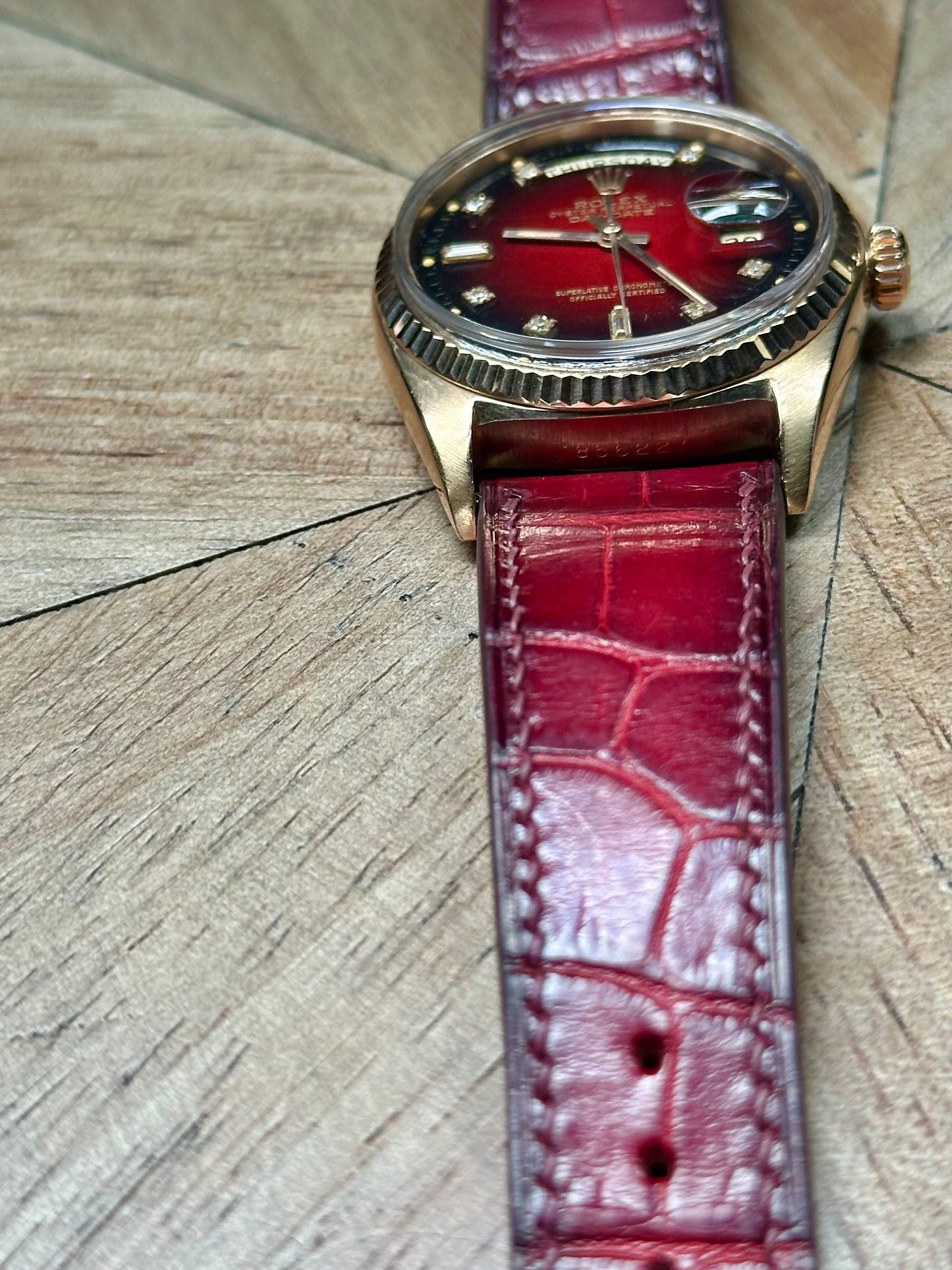Rolex 18k Pink Gold - Day Date - Oxblood Vignette Diamond Dial Vintage