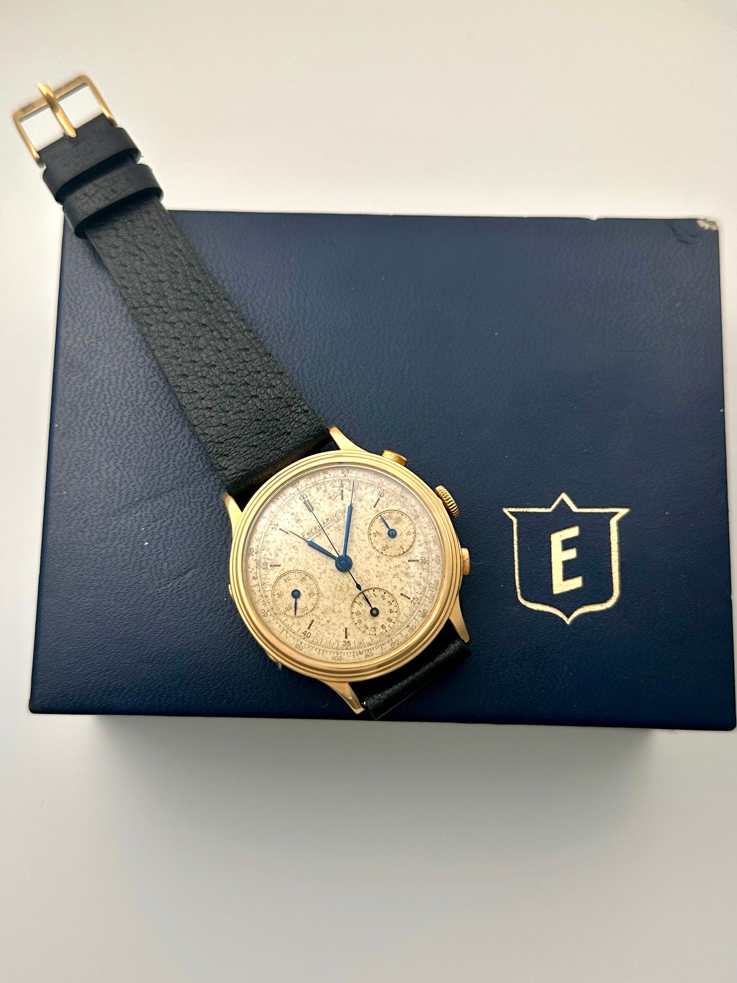 Eberhard 18k Yellow Gold Tri-Compax 1943 with Box Vintage