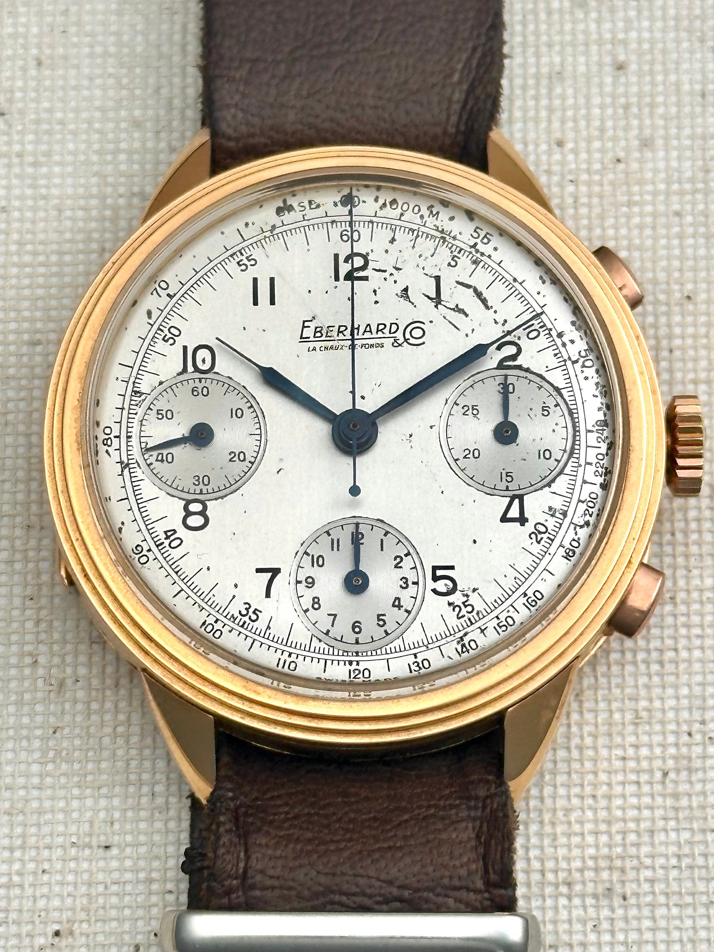 Eberhard 18k Gold Tri-Compax 1947 Vintage