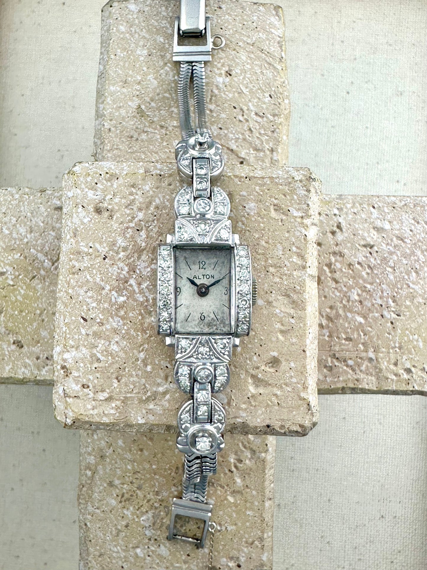 Alton Platinum & 14k Gold Diamond Bracelet Watch Vintage