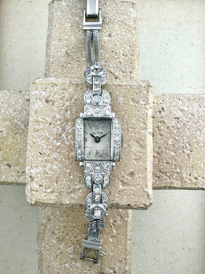 Alton Platinum & 14k Gold Diamond Bracelet Watch Vintage