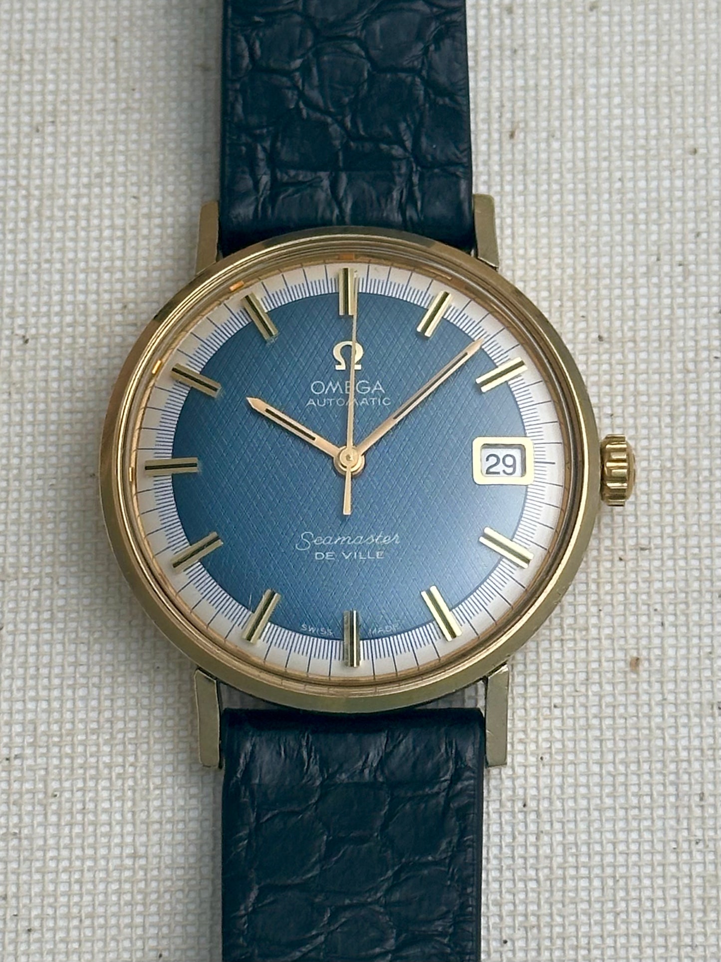 Omega Seamaster De Ville Electric Blue Singer Linen Dial Vintage