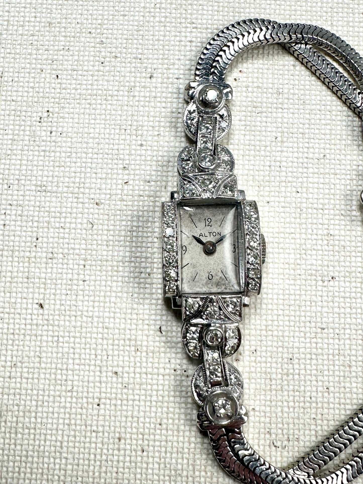Alton Platinum & 14k Gold Diamond Bracelet Watch Vintage