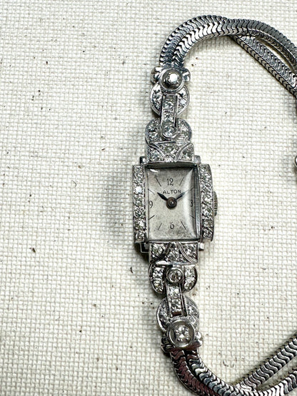 Alton Platinum & 14k Gold Diamond Bracelet Watch Vintage