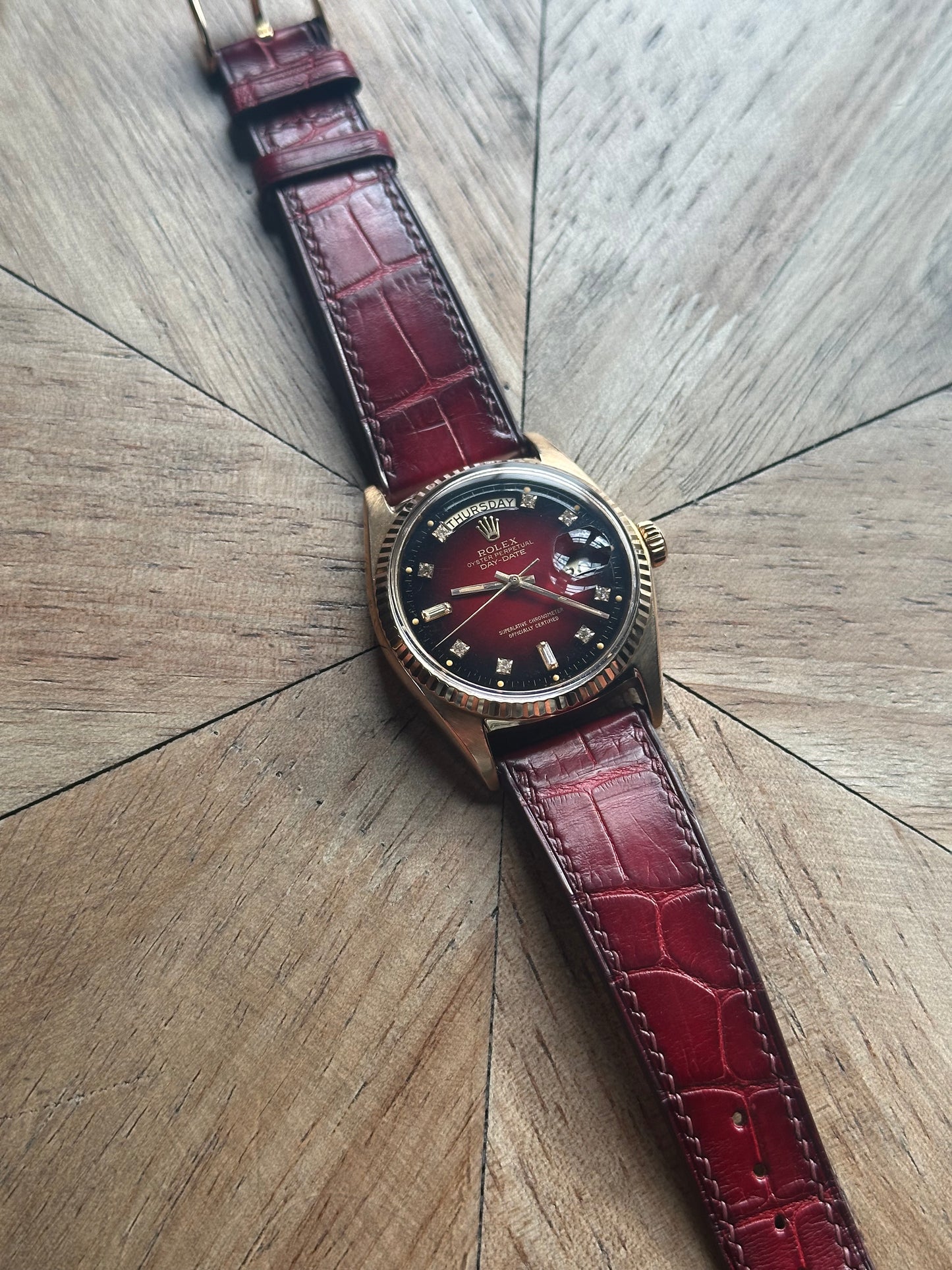 Rolex 18k Pink Gold - Day Date - Oxblood Vignette Diamond Dial Vintage
