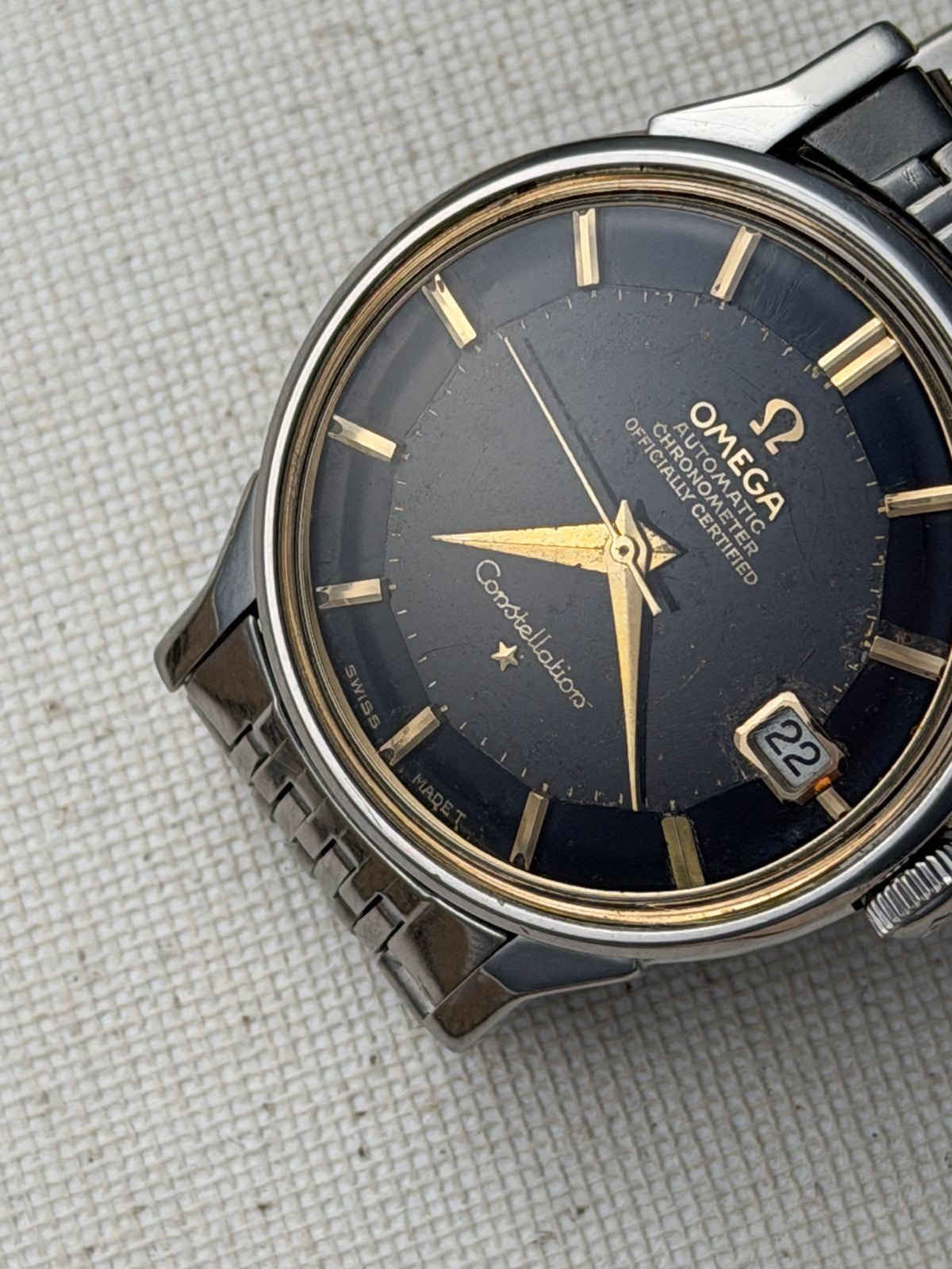 Omega Constellation Black Pie Pan - Dog Leg Lugs Vintage