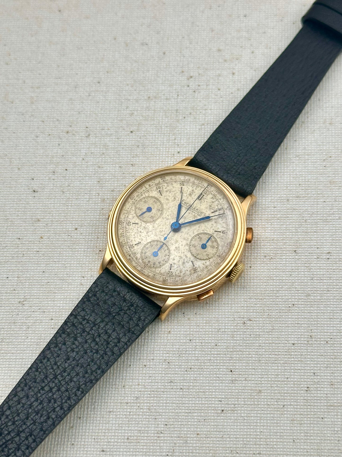 Eberhard 18k Yellow Gold Tri-Compax 1943 with Box Vintage
