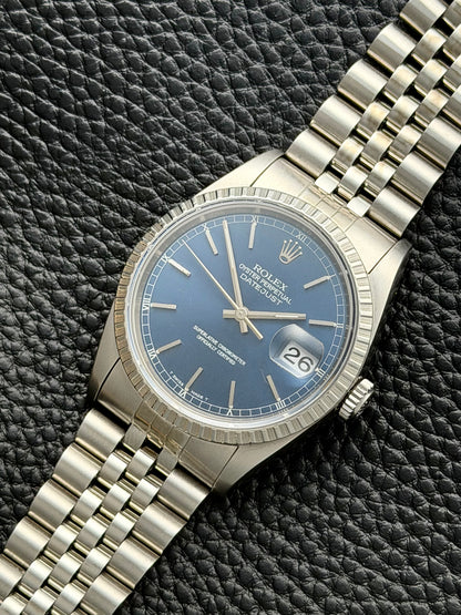 Rolex Datejust Blue ref 16220 Engine Turned Bezel Vintage
