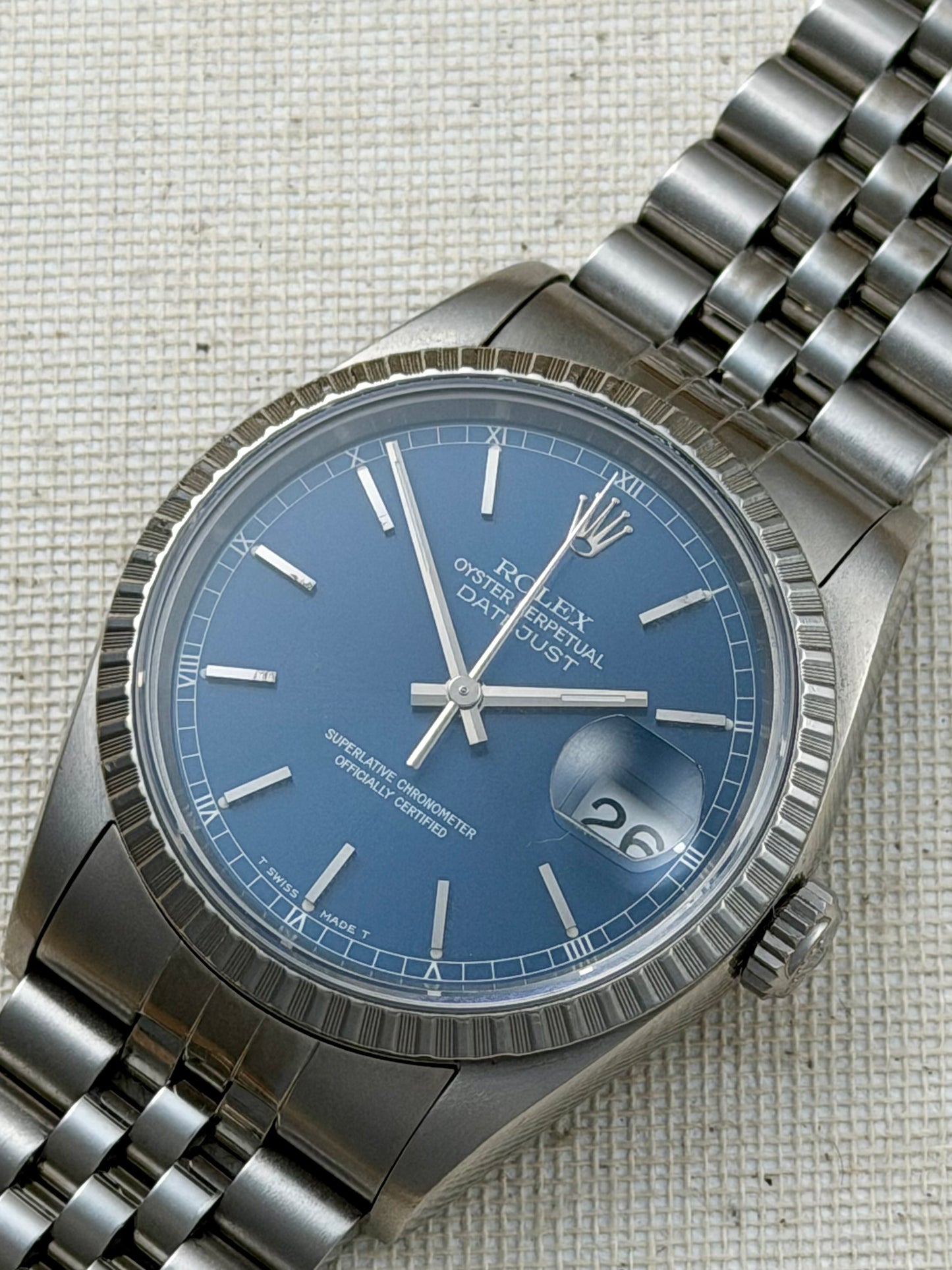 Rolex Datejust Blue ref 16220 Engine Turned Bezel Vintage
