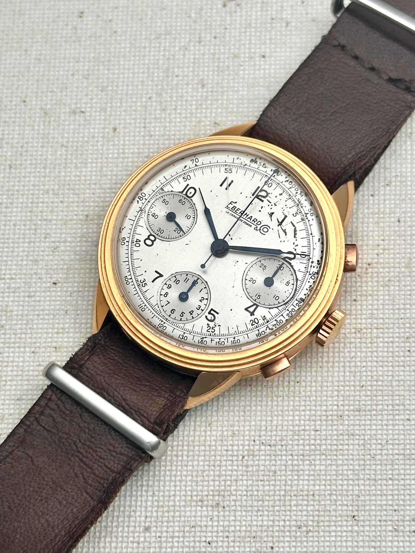 Eberhard 18k Gold Tri-Compax 1947 Vintage