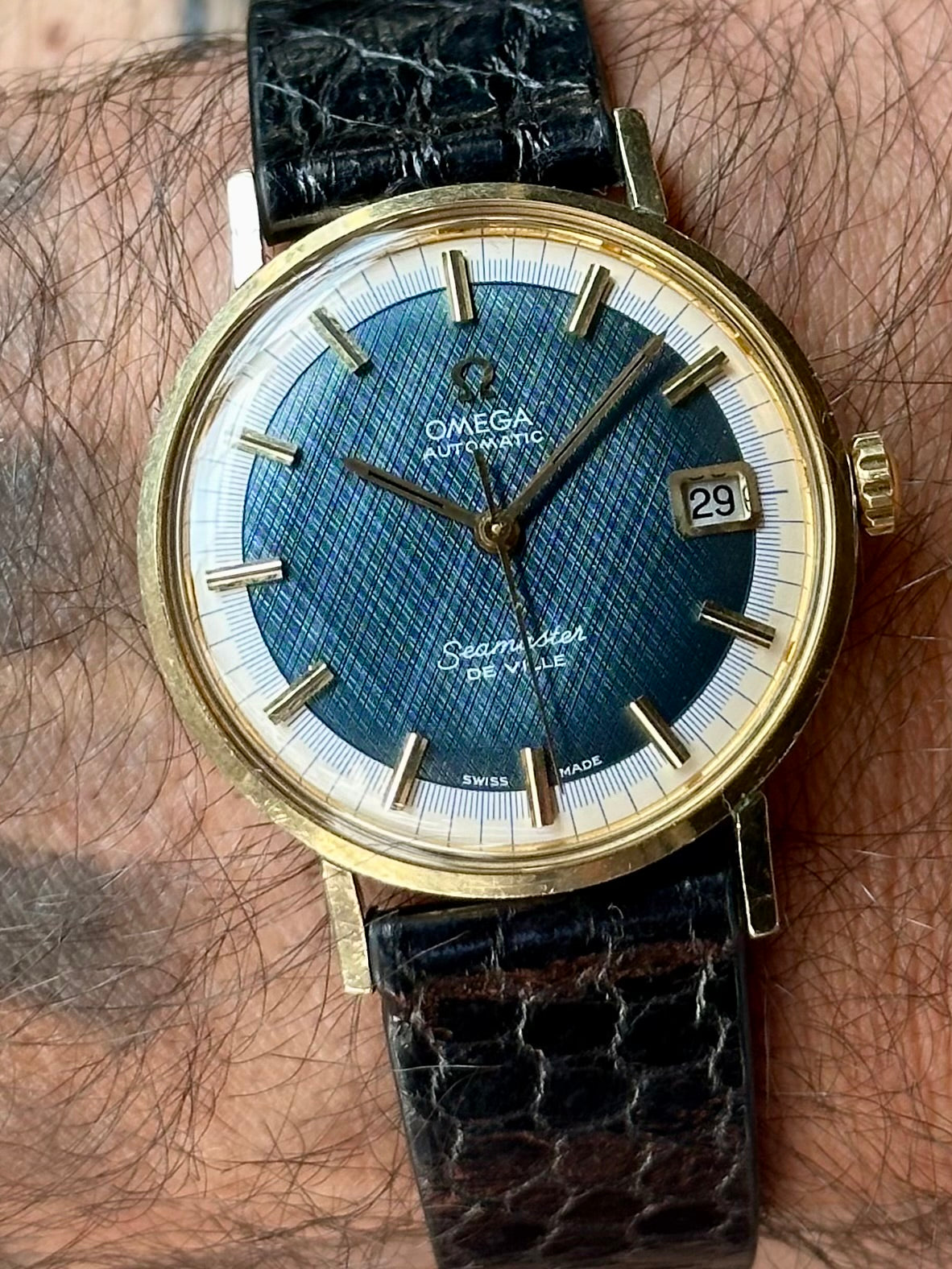 Omega Seamaster De Ville Electric Blue Singer Linen Dial Vintage