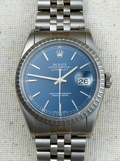 Rolex Datejust Blue ref 16220 Engine Turned Bezel Vintage