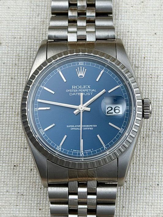 Rolex Datejust Blue ref 16220 Engine Turned Bezel Vintage