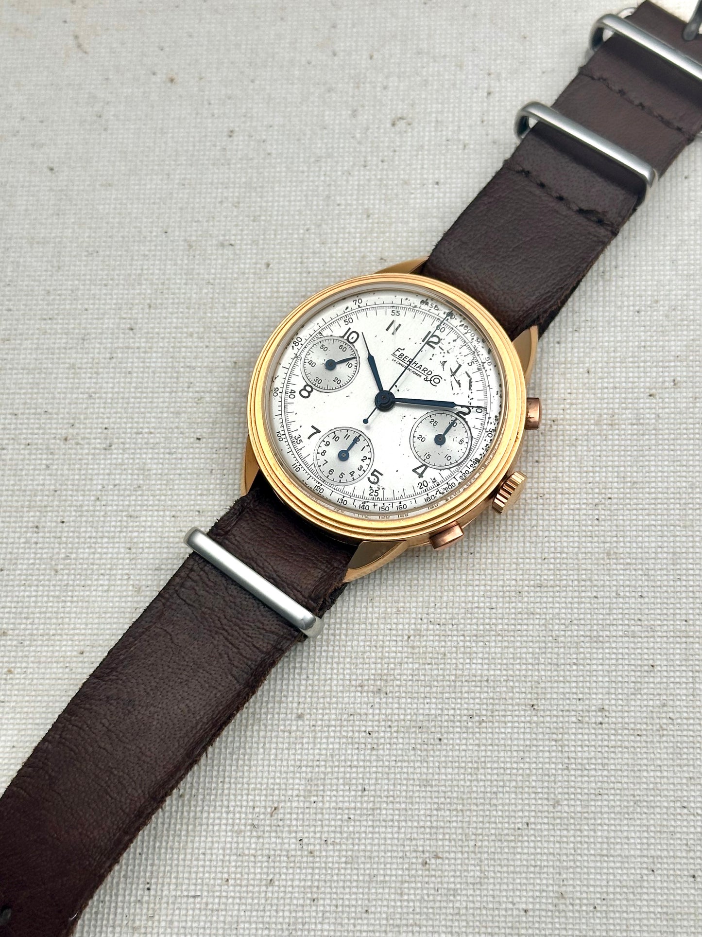 Eberhard 18k Gold Tri-Compax 1947 Vintage