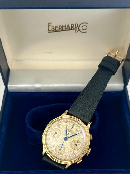 Eberhard 18k Yellow Gold Tri-Compax 1943 with Box Vintage