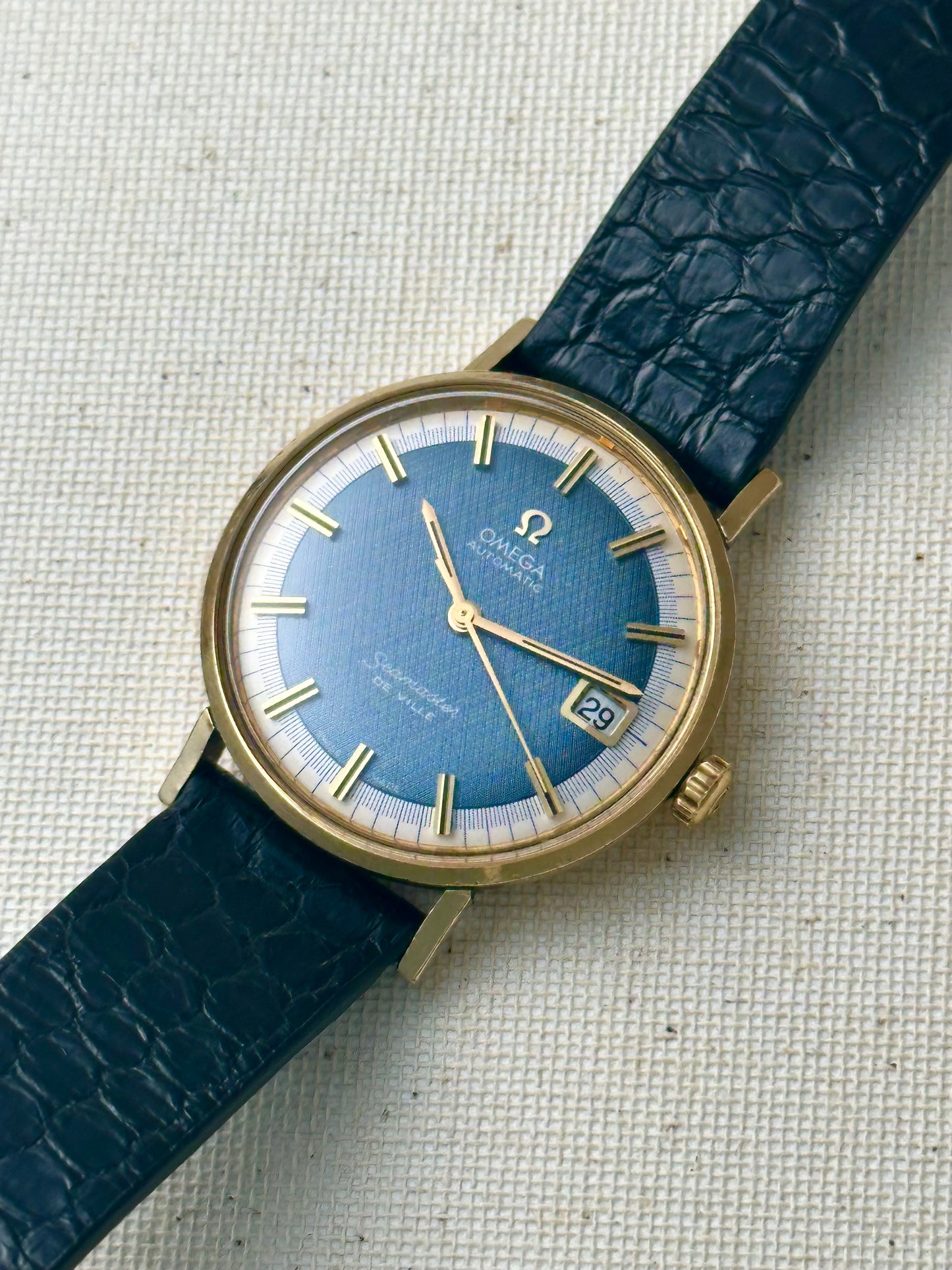 Omega Seamaster De Ville Electric Blue Singer Linen Dial Vintage