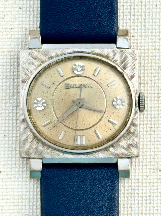 Bulova White Square Diamond Vintage