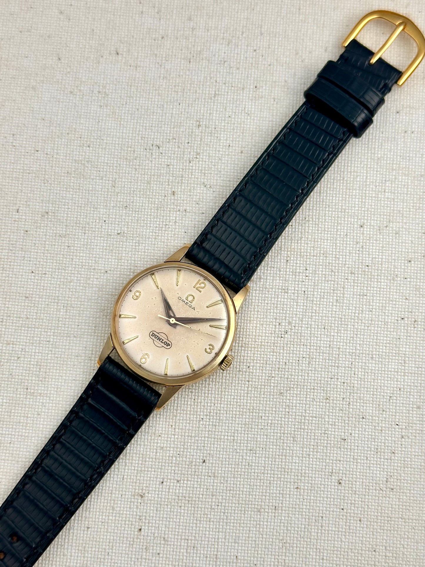Omega "Dunlop" 9k Solid Gold Presentation Watch VIntage