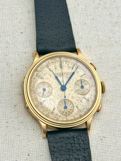 Eberhard 18k Yellow Gold Tri-Compax 1943 with Box Vintage