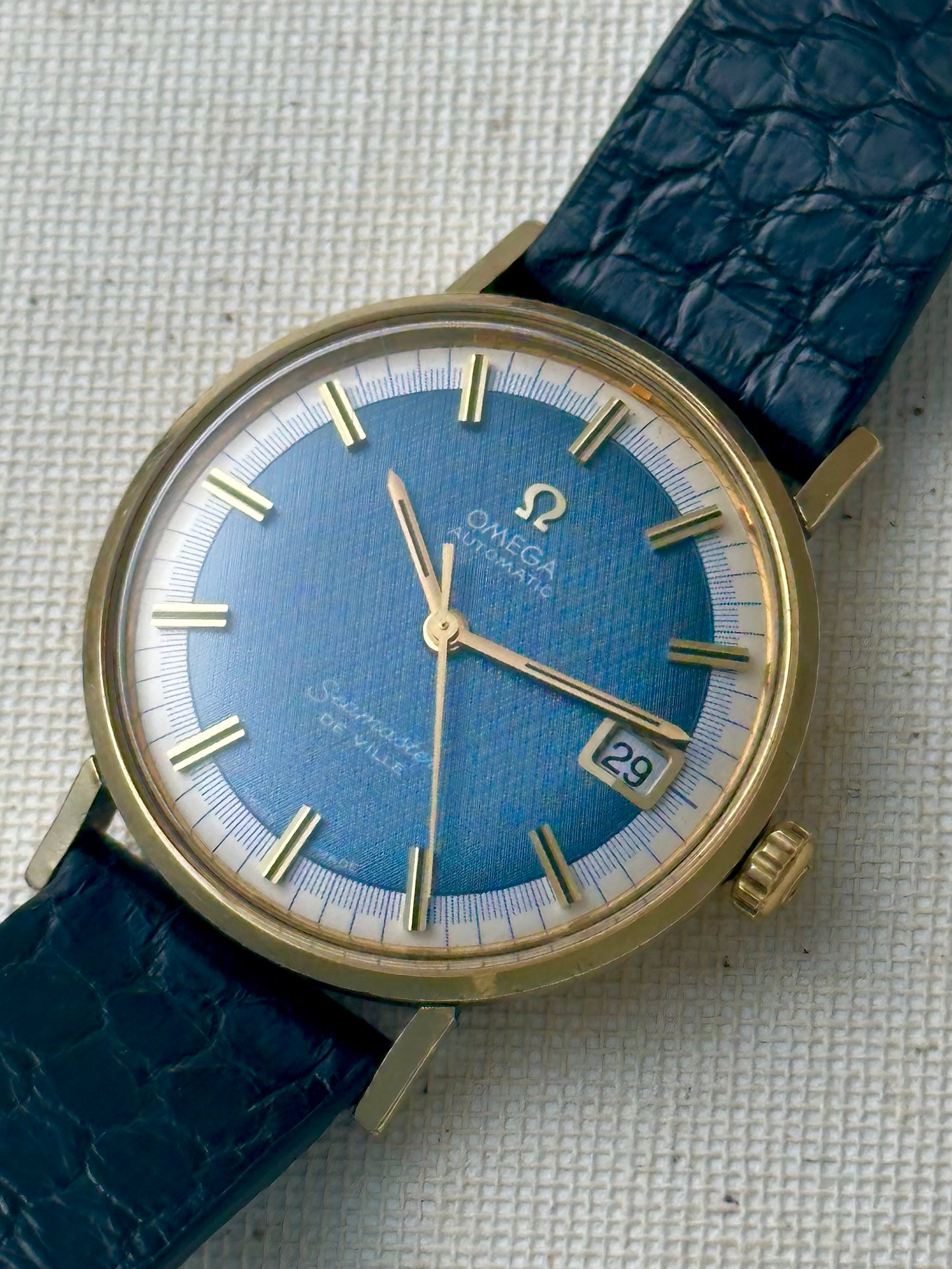 Omega Seamaster De Ville Electric Blue Singer Linen Dial Vintage