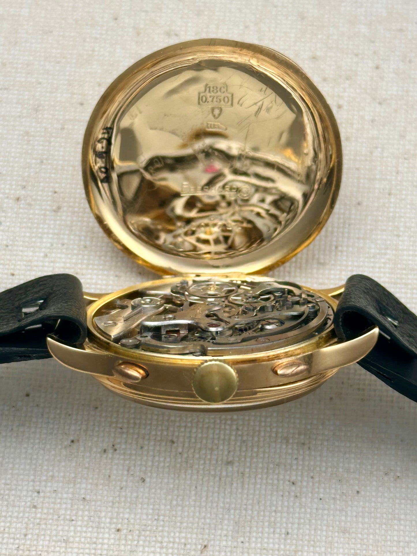 Eberhard 18k Yellow Gold Tri-Compax 1943 with Box Vintage