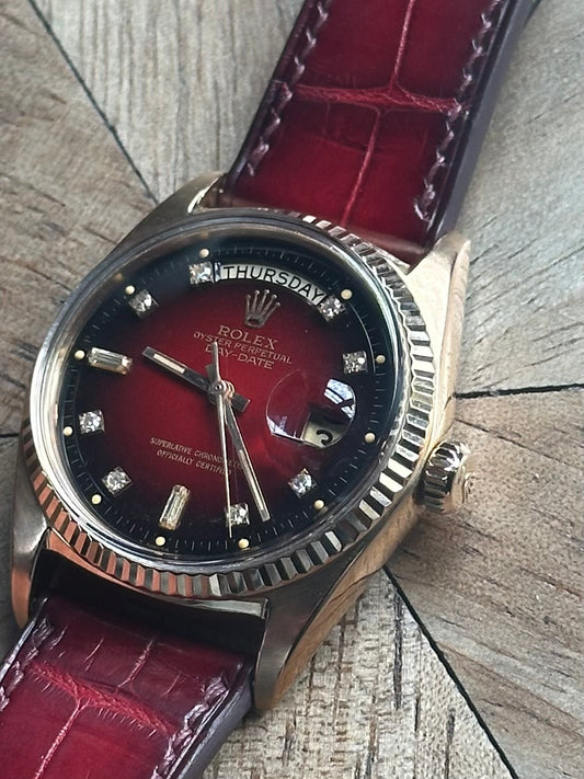 Rolex 18k Pink Gold - Day Date - Oxblood Vignette Diamond Dial Vintage
