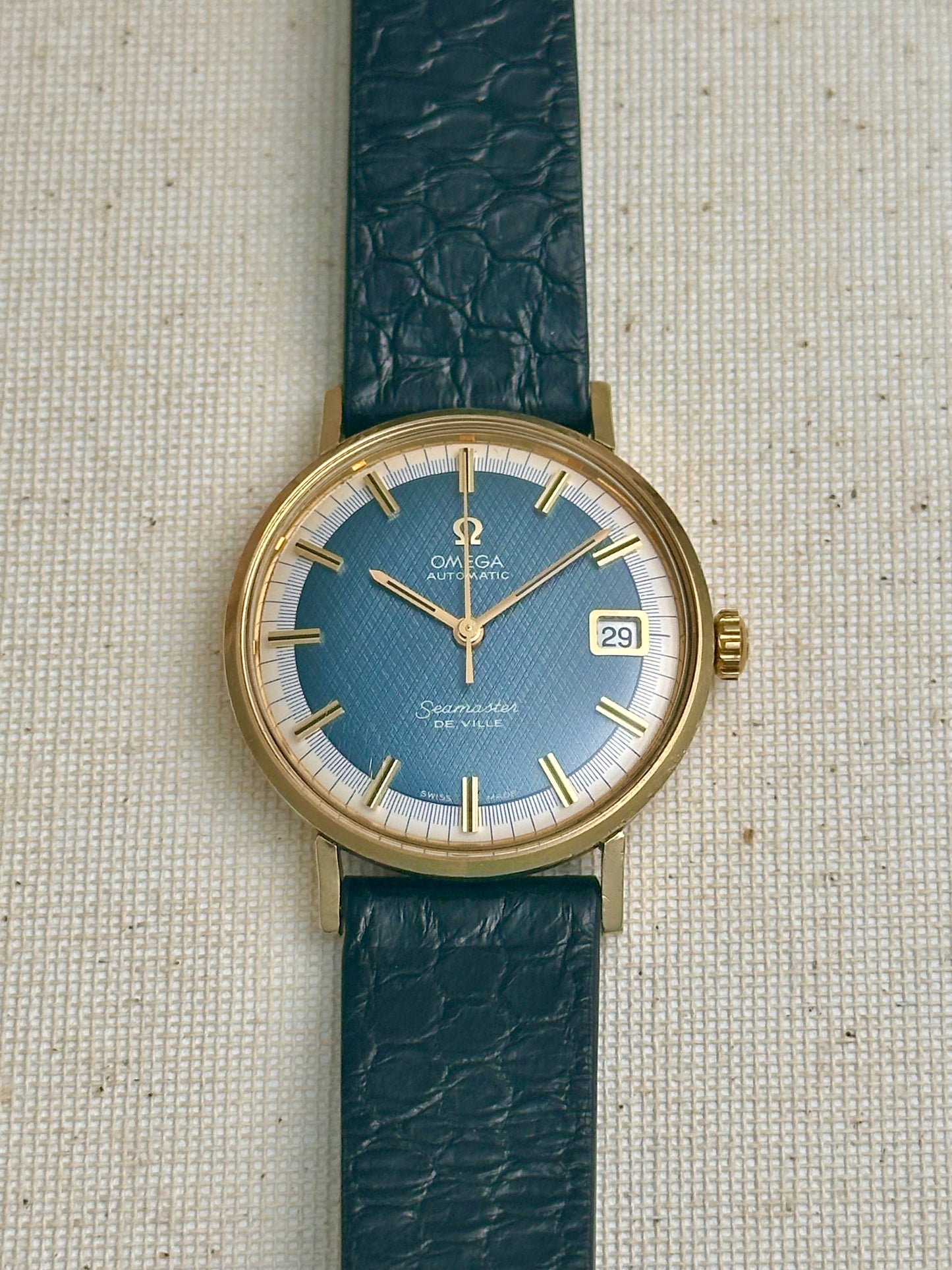 Omega Seamaster De Ville Electric Blue Singer Linen Dial Vintage