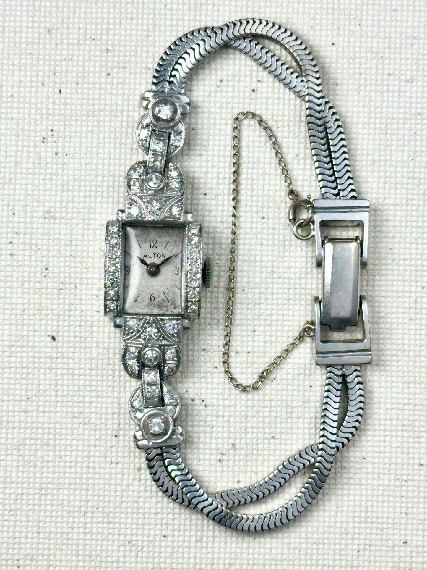 Alton Platinum & 14k Gold Diamond Bracelet Watch Vintage