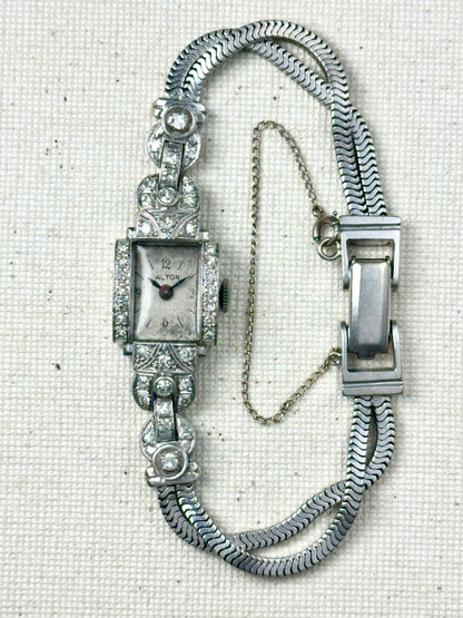 Alton Platinum & 14k Gold Diamond Bracelet Watch Vintage