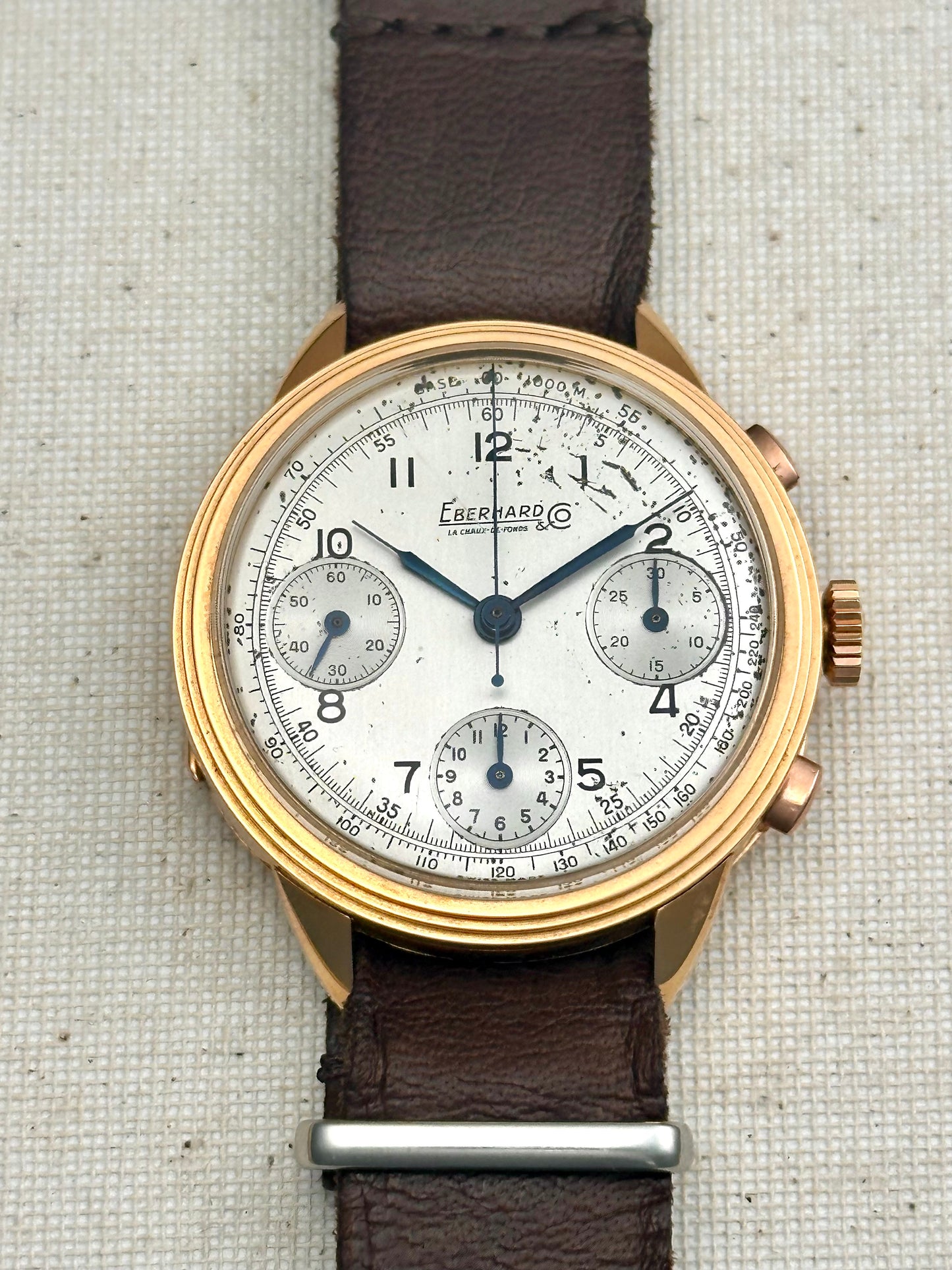 Eberhard 18k Gold Tri-Compax 1947 Vintage