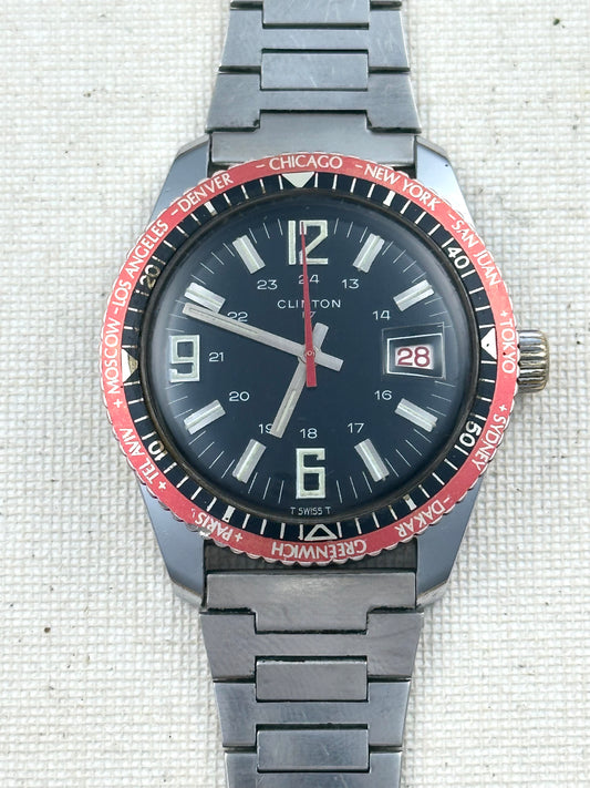 Clinton World Timer Date Vintage