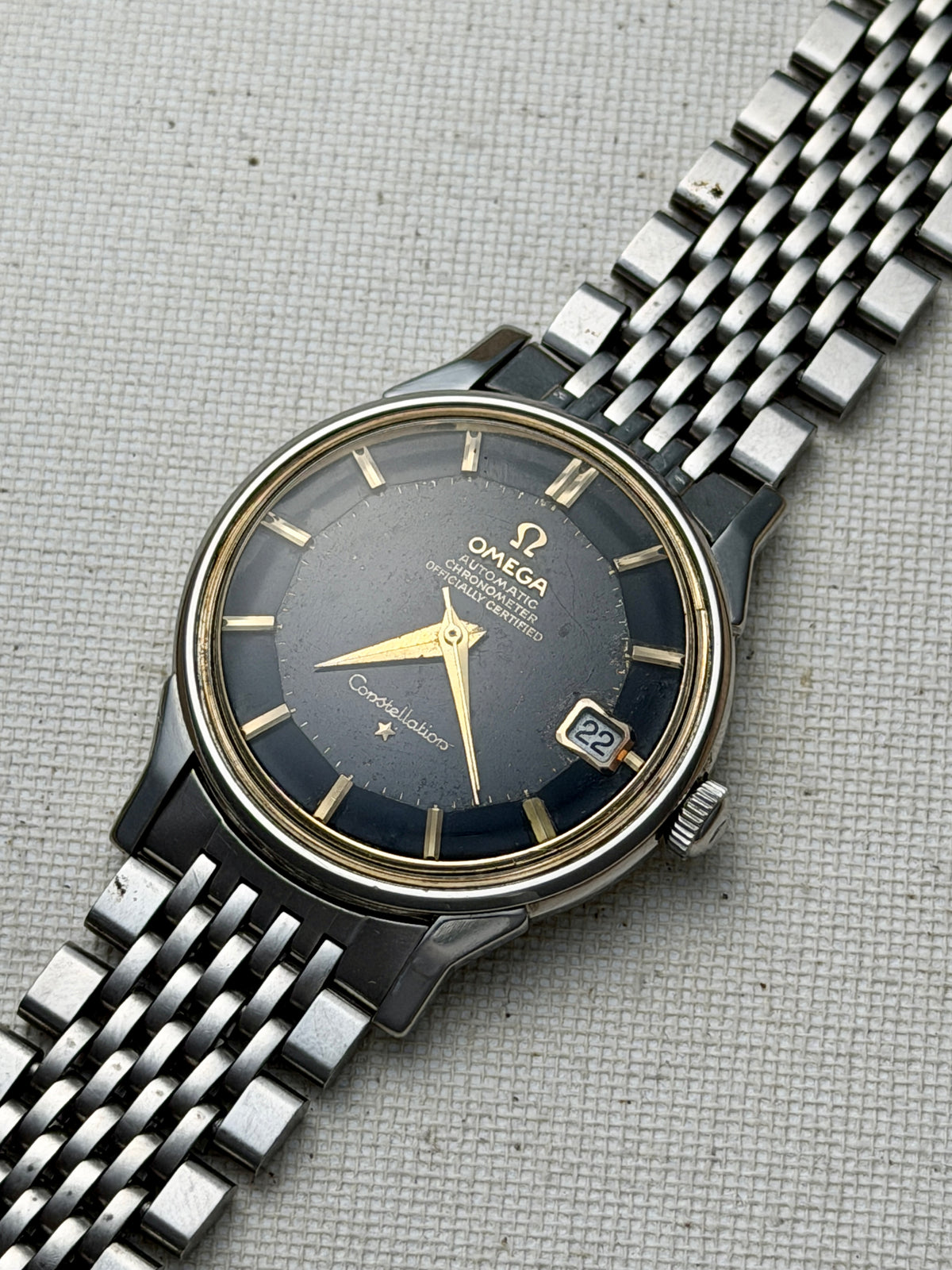 Omega Constellation Black Pie Pan - Dog Leg Lugs Vintage