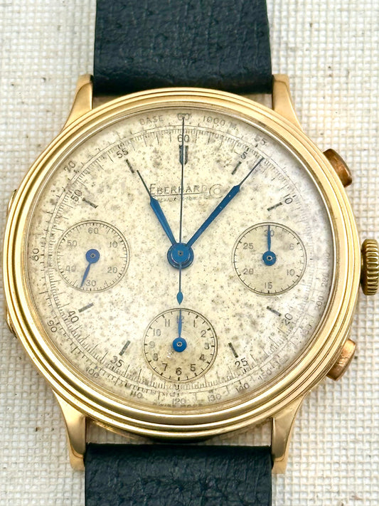 Eberhard 18k Yellow Gold Tri-Compax 1943 with Box Vintage